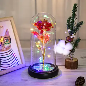 Cúpula de cristal LED de gran venta, flor de arcoíris multicolor, decoración del hogar para Navidad y Pascua, flor eterna Artificial