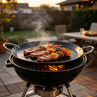 Wajan Panggang Bulat Korea, Wajan Datar BBQ dengan Dua Gagang, untuk Memanggang Daging, Sayuran, Pancake, Telur, Steak, dan Memasak di Kompor