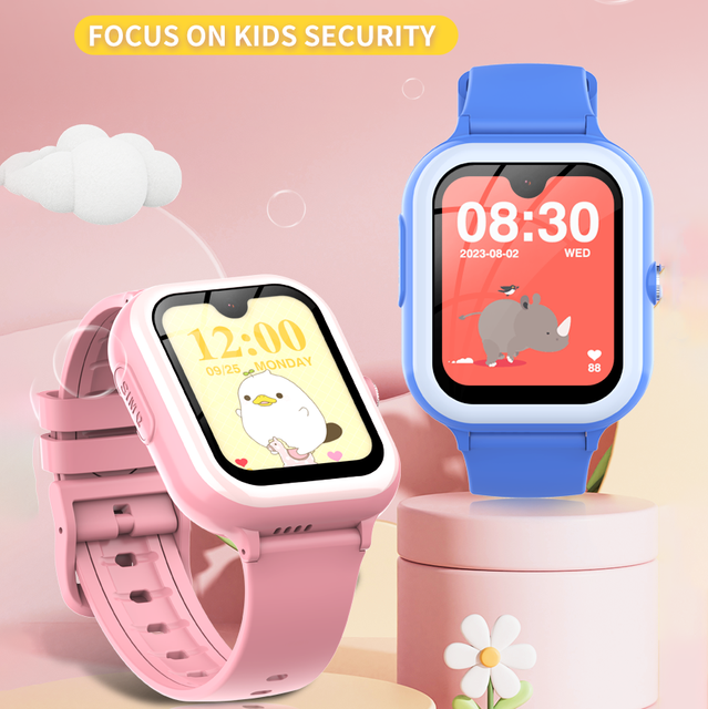 4G Kids GPS Watch with AMOLED Screen SIM Card SOS Video Call 2MP Camera IP67 Waterproof Android Smartwatch Changeable Cases