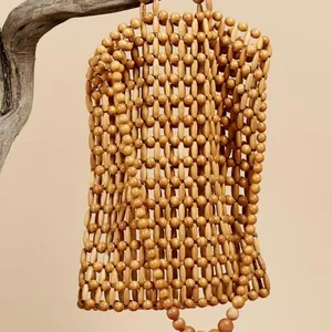 Vendita calda perline di legno naturale fatto a mano retro bambbo borsa tote borsa da spiaggia