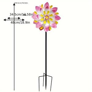 Übergroße rotierende Doppelklingen-Windturbinen skulptur Schmiedeeisen Windmühle Garten dekoration Rosa Blumenmuster für den Außenbereich - Product Image 3