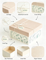Boîte cadeau rigide écologique et recyclable à motif animalier et végétal peint à la main, avec cordon à nœud papillon, couvercle ciel-terre, personnalisable pour le rangement