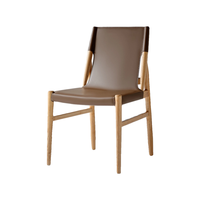 Fauteuil lounge BST Light Luxury Modern B, entièrement en bois massif, style nordique, avec assise en cuir, pour la maison ou un café.