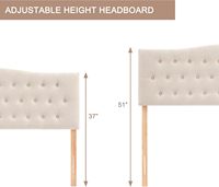 Headboard Kulit Berumbai Modern F&J Home dengan Kaki Kayu Solid, Tinggi Dapat Disesuaikan 37-51, Warna Beige, Buatan Cina, Model LRF02SA0012