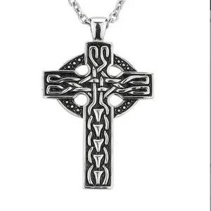 Yiwu Aceon Stainless Steel Casting Black Oil Tone Dot Texture Circle Around Cross Men's Punk Celtic Cross Pendant