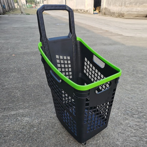 Paniers de roulement en plastique de supermarché de 34L 40L 50L <span class=keywords><strong>avec</strong></span> <span class=keywords><strong>4</strong></span> paniers à provisions de chariot de rouleau de <span class=keywords><strong>roues</strong></span> - Product Image 4