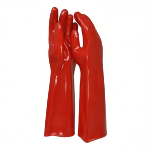 TTAKE <b>PVC</b> Coated Cotton <b>Gloves</b> Protective Work <b>Gloves</b> Long Length Red - Product Image 2