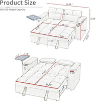 Canapé-lit convertible avec dossier réglable, chaise longue, table d'appoint, ports USB Type-C pour salon