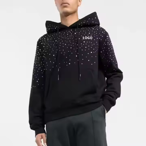 Felpa con Cappuccio da <span class=keywords><strong>Uomo</strong></span> in Cotone 100% di Alta Qualità, Personalizzata, con Diamanti Colorati e Strass, Pesante, Stile Pullover - Product Image 2