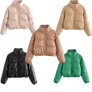 Manteau femme 2023 nouvelles femmes urbaines kurtka chaquetas décontracté à manches longues col montant faux cuir coton veste