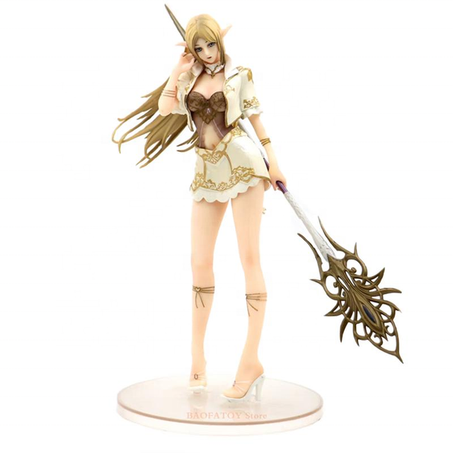 Custom Anime Figures Standing Pose White Elf Female Mage Action Figure Anime 2D Sexy Desktop Decor, PC Case Model, Gift