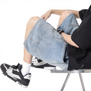 Shorts en jean délavé pour homme, nouvelle collection été, respirant, style Hong Kong, coupe droite ample, taille mi-haute, polyvalent - Product Image 2