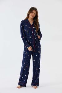 طقم بيجامة قطنية بأكمام طويلة مع طباعة مخصصة، ملابس نوم مع حواف مزخرفة، ملابس منزلية من المودال، بيجامات من الخيزران للنساء - Product Image 2