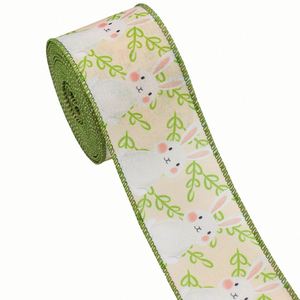 In Stock Festive 6.3cm 5/10Yards Serged Edge Grosgrain Polyester Easter <b>Wired</b> Ribbon for Easter Basket Decor Gift Wrapping - Product Image 5