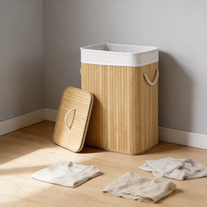 Cesto de Ropa Plegable Multifuncional de Bambú <span class=keywords><strong>con</strong></span> Tapa y Forro Extraíble, Contenedor Rectangular para Almacenamiento de Ropa Sucia - Product Image 3