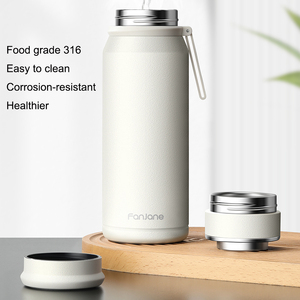All'ingrosso fiaschetta termica minimalista da 1l bottiglia d'acqua in acciaio inox con infusore di tè due coperchi per bere direttamente - Product Image 3