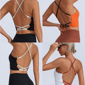 Soutien-gorge de sport croisé au dos pour femme avec coussinets amovibles, débardeur court ajusté pour fitness, yoga et entraînement – <span class=keywords><strong>En</strong></span> stock, OEM, ODM, livraison directe - Product Image 2
