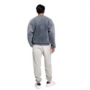 Sweat-shirt à col rond surdimensionné pour homme, couleur unie, en molleton, pull décontracté pour l'automne, coupe classique, manches longues, gris - Product Image 3