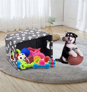 Felt Box Dog Toy <b>Basket</b> with <b>Metal</b> Bone Shaped Handles Foldable Storage Bin for Pet Toys Blankets - Product Image 6