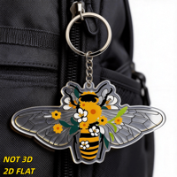 Porte-clés en acrylique avec motif abeille et fleurs, porte-clés décoratif de style dessin animé avec anneau et chaîne en métal, léger et original