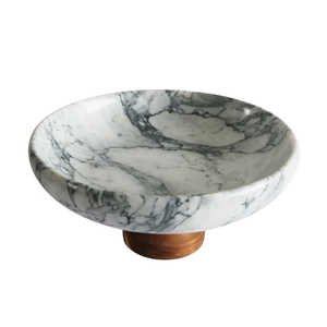 Ciotola per Frutta in Marmo Grigio Premium con Supporto in Legno, Centrotavola Decorativo Moderno Fatto a Mano, Organizzatore di Lusso per Cucina in Vendita - Product Image 4