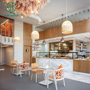 ชุดเฟอร์นิเจอร์ร้านกาแฟร้านอาหารสไตล์โมเดิร์น โต๊ะหินอ่อนทรงสี่เหลี่ยม โครงไม้ เก้าอี้หุ้มหนัง เหมาะสำหรับร้านเบเกอรี่เค้กส้ม ร้านกาแฟ และร้านอาหาร - Product Image 2
