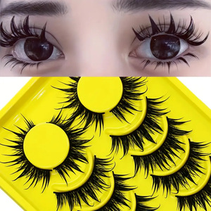 Faux cils effet dessin animé, pointus, style petit diable, noirs, épais, monobloc, pleine longueur, simulation naturelle, effet caméra - Product Image 3
