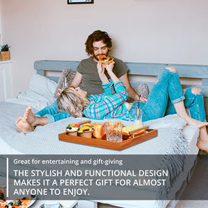 Juego de 2 bandejas otomanas de madera de grado alimenticio para servir desayuno rústico bandeja de madera con posavasos - Product Image 4