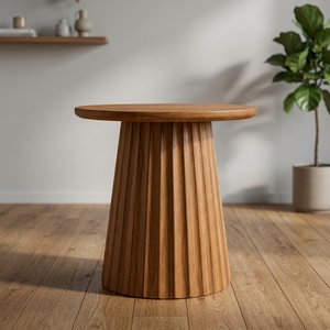 Solid Teak Wood Dining Table Fluted Pedestal Base Scandinavian Modern Design Portable Waterproof Eco-Friendly Durable Assembly - Product Image 2
