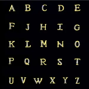 快速发货26Pcs 3D金属旧英文字母A-Z金色大写英文字母与水钻指甲艺术字母