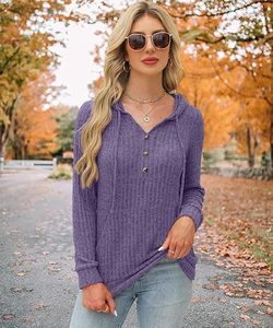 Suéter de Punto con Capucha para Mujer, Nuevo Modelo 2026, Cuello en V con Botones, Manga Larga, Estilo Casual Holgado para Otoño e Invierno - Product Image 5