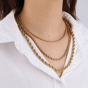 Collier chaîne corde en acier inoxydable à la mode de 6mm sans rétention de couleur <span class=keywords><strong>16</strong></span> pouces à 30 pouces véritable collier en or PVD 18 carats pour femme - Product Image 2