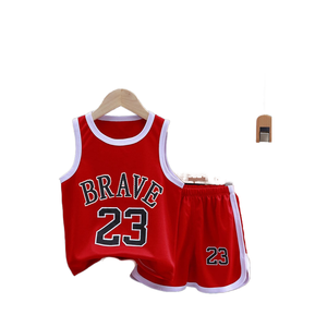 Vêtements de sport d'été pour bébés garçons, gilet en fibre de polyester à séchage rapide, motif de <span class=keywords><strong>dessin</strong></span> <span class=keywords><strong>animé</strong></span>/alphabet, style de mouvement, vêtements de basket-ball - Product Image 1