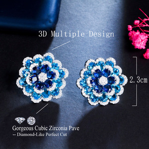 <span class=keywords><strong>Orecchini</strong></span> a Perno CWW di Alta Qualità con Design 3D Multiplo, Grande Fiore Blu in Zirconia Cubica, Gioielli di Lusso per Matrimoni e Feste - Product Image 4