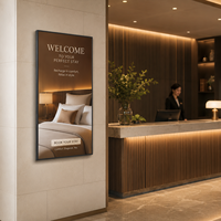 Écran publicitaire LCD commercial de 65 pouces, affichage numérique mural de luxe pour hall d'hôtel, promotionnel, à quatre bords égaux