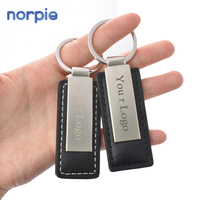 Cadeaux d'affaires de qualité supérieure porte-clés de voiture en cuir et métal blanc laser porte-clés en cuir de voiture en métal à coutures noires