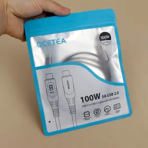 Sacos plásticos para embalagem de sacos auto-selados foscos banhados a alumínio, carregador USB personalizado para fones de ouvido