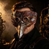 Masque demi-visage Steampunk de Médecin de la Peste, Masque bec d'oiseau vintage, Masque de cosplay gothique pour Halloween et accessoires de fête costumée