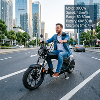 Scooter électrique sportif à deux roues Citycoco MH3 3000W 60V 50Ah avec batterie au lithium étanche, frein à disque numérique, capacité de charge de 200 kg