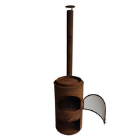 Chimenea de Acero Corten Color Óxido, Diseño KD, con Almacenamiento de Leños, Nueva Tendencia