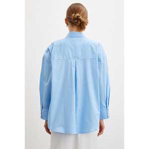 Mango Women's Regular Fit Poplin Shirt Light Blue Button <b>Down</b> Casual Everyday Style - Product Image 1
