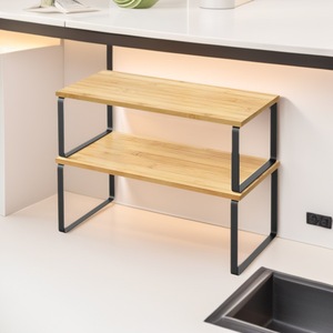 <b>Kitchen</b> Storage <b>Rack</b> Wood And Iron Rectangle Standing Type Multifunctional Organizer For Countertop Use - Product Image 5