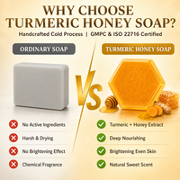 Savon Artisanal au Curcuma et Miel, Éclaircissant, Unifiant le Teint, Hydratant, Nourrissant, pour Visage et Corps, Usage Quotidien, OEM