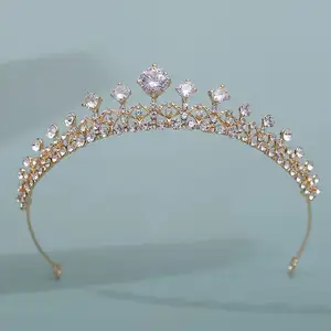 Simple Alloy Grass Diamond Crowns For Queens Luxury Crystal Diademe Mariage Beauty Pageant Crowns Rhinestone Sumptuous Tiaras