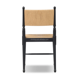 Sedia da Pranzo in Legno di Frassino Massiccio con Design Tradizionale Antico e Finitura Nera Wabi-Sabi, con Schienale in Corda di Carta per Sala da Pranzo - Product Image 4