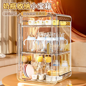 Bottle Storage Box Transparent Multi Layer Dust Proof Baby Feeding Bottle Organizer With Lid For Kitchen Or Nursery - Product Image 1