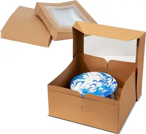クラフト紙箱12x12x6インチベーカリーベーキングボックス使い捨てケーキ包装世界のふた窓付きクラフト紙箱