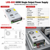 Alimentation à découpage réglable 600W Série LRS 12V 50A AC DC SMPS Source d'alimentation 15V 24V 36V pour CCTV
