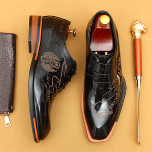 2025 haute qualité hommes en cuir véritable automne affaires chaussures formelles finition brillante respirant anti-dérapant à lacets - Product Image 3