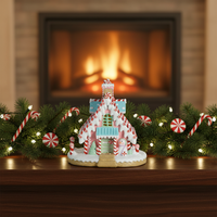 Vente en gros de maisons en résine de Noël, village de bonbons, décorations de Noël éclairées par LED
